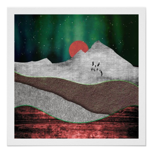 Berg Nordlichter Poster (Vorderseite)