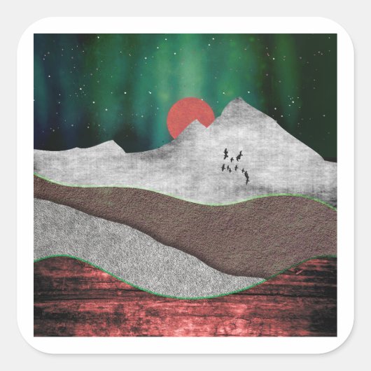 Berg Nordlichter Quadratischer Aufkleber (Vorderseite)