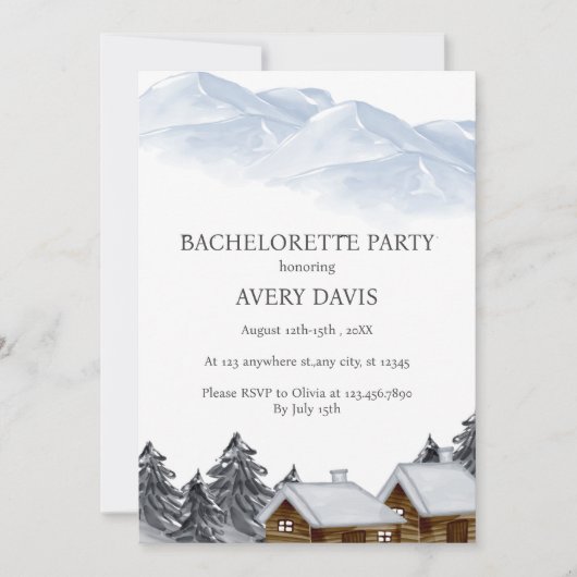 Berg oder Hütte oder Campingplatz Bachelorette Woc Einladung (Vorderseite)