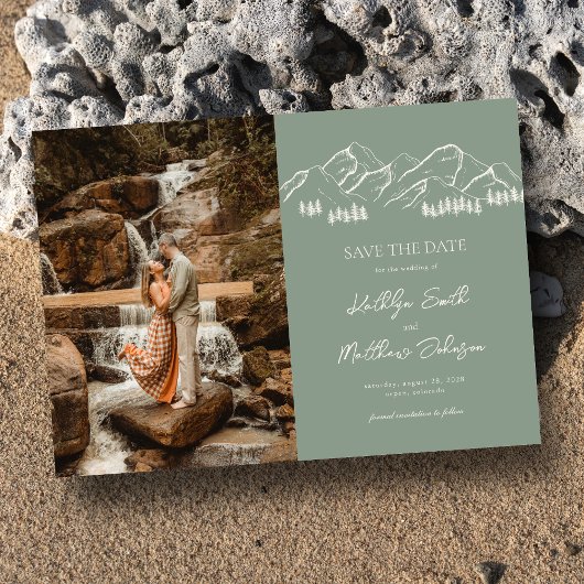 Berg Outdoor Sage Grüne Hochzeit retten das Datum Magneteinladung