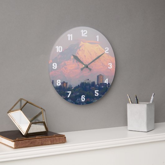 Berg Rainier Alpenglow Landschaft Große Wanduhr (Büro)