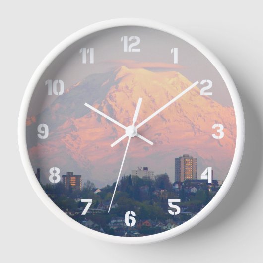 Berg Rainier Alpenglow Landschaft Wanduhr (Vorderseite)