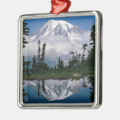 Berg Rainier in einer Bergbahn Silbernes Ornament (Links)