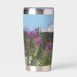 Berg Rainier und Wildblumen Landschaft Thermobecher