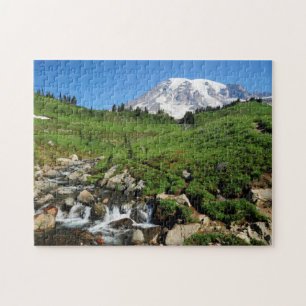 Berg Rainier, Wasserfall, schneebedeckt Puzzle