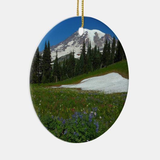 Berg Rainier, Wildblumen und Schnee Keramik Ornament (Rechts)