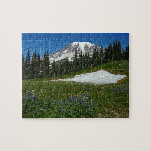 Berg Rainier, Wildblumen und Schnee Puzzle (Horizontal)