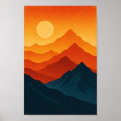 Berg Retrolandschaft Abbildung rot blau Poster (Vorne)