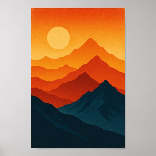 Berg Retrolandschaft Abbildung rot blau Poster (Vorne)