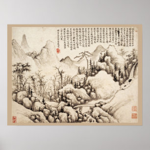 "Berg-Rückzug" chinesischer Vintage-Kunstprint Poster