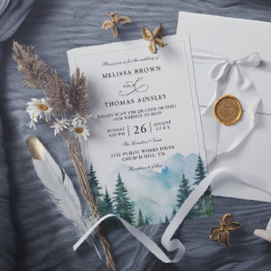 Berg-Rustikal-Bäume-Kiefer-Budget-QR-Code-Hochzeit Einladung