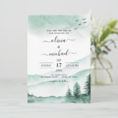 Berg Rustikale Wasserfarbenwelt Hochzeit Invita Einladung (Stehend Vorderseite)