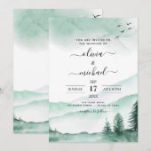 Berg Rustikale Wasserfarbenwelt Hochzeit Invita Einladung (Vorne/Hinten)