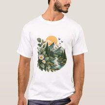 Berg-Sonnenuntergang-Blumen-Natur-T-Shirt