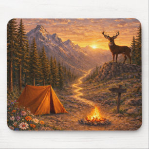 Berg-Sonnenuntergang-Hirsch-Campingplatz-Mauspad Mousepad