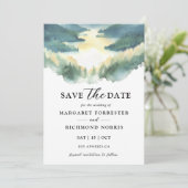 Berg Tannenbaum Boho Rustikal Save The Date Einladung (Stehend Vorderseite)