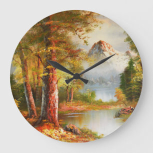 Berg- und Flussszene Große Wanduhr