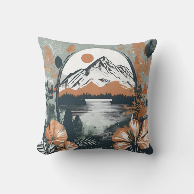Berg vor Seenlandschaft, Aquarell Kissen (Vorderseite)