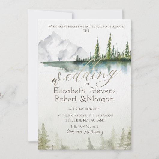 Berg, Wald, See, Lichter mit String Einladung (Vorderseite)