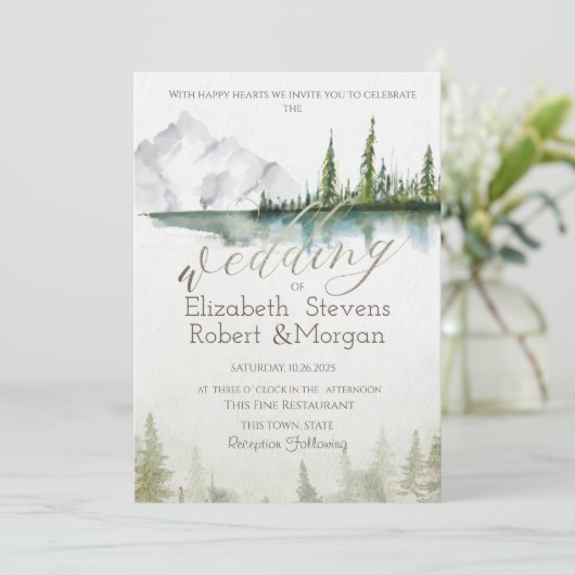 Berg, Wald, See, Lichter mit String Einladung (Stehend Vorderseite)