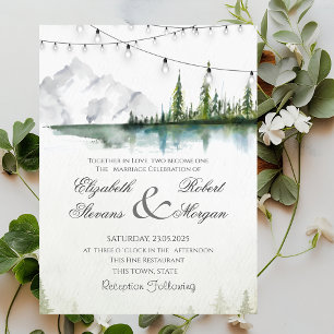 Berg, Wald, See, Lichterkette Chic Hochzeit Einladung