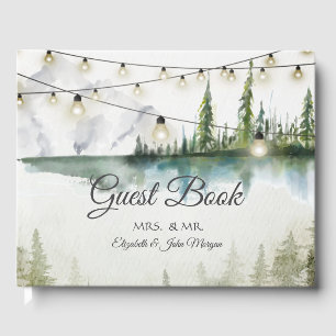 Berg, Wald, See, Lichterkette Hochzeit Gästebuch