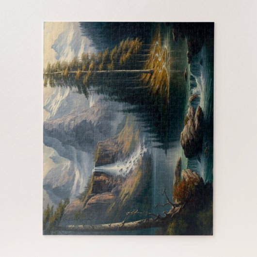Berg, Wasserfall, See, Landschaftlich Puzzle (Vertikal)