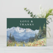 Berg-Wildblume Smaragdgrüne Hochzeitsfotografie Dankeskarte (Stehend Vorderseite)