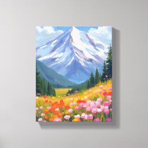 Berg-Wildblumen Aquarell-Landschaft Leinwanddruck