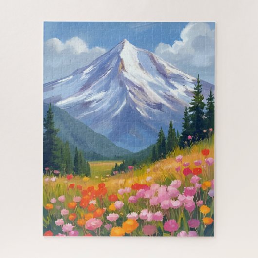 Berg-Wildblumen-Aquarell-Landschaft Puzzle (Vertikal)