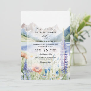 Berg-Wildblumen-Landschaft QR-Code-Hochzeit Einladung