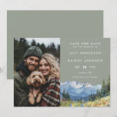 Berg-Wildblumen Salbeigrün Foto-Hochzeit Save The Date (Vorne/Hinten)