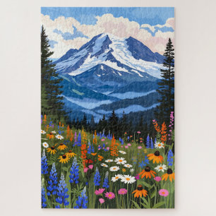 Berg-Wildblumen-Wiesen-Puzzle - Alpiner See La Puzzle