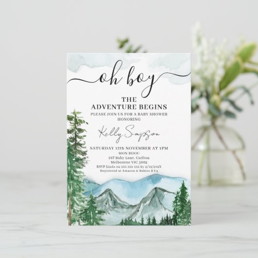 Bergabenteuer Begins Wilderness Babydusche Einladung (Stehend Vorderseite)