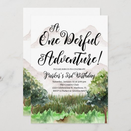 Bergabenteuer Geburtstag, Camping, Berg Einladung (Vorne/Hinten)