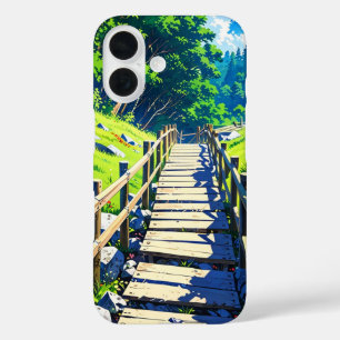 Bergabenteuer im Sommer-Anime-Stil iPhone 16 Hülle