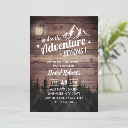 Bergabenteuer Rustikales Camping Rente Einladung (Stehend Vorderseite)