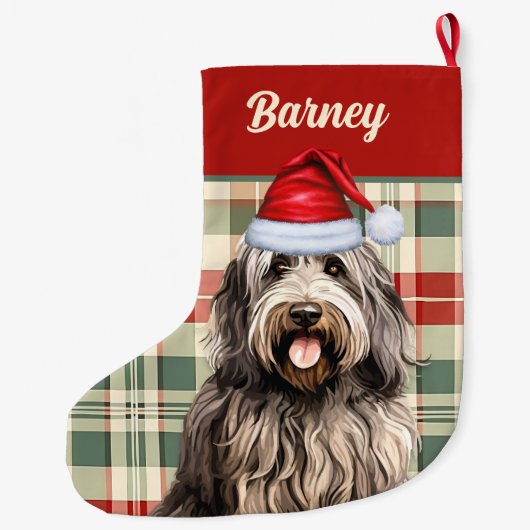 Bergamasco Holiday Kariert mit dem Namen des Hunde Großer Weihnachtsstrumpf (Rückseite)