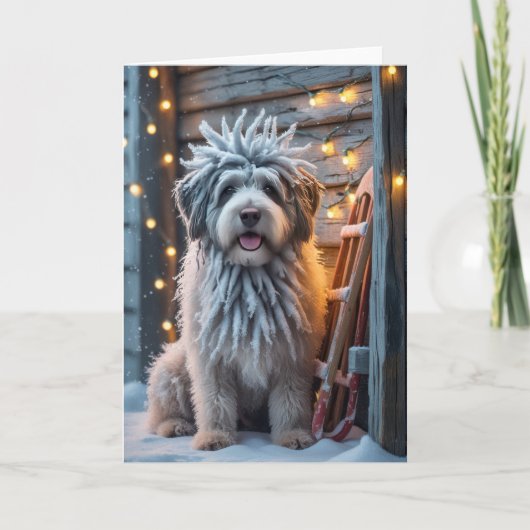Bergamasco Sheepdog Hund Weihnachtsgrüßkarte Karte (Vorderseite)