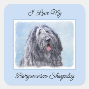 Bergamasco Sheepdog Malerei - Niedlicher Original  Quadratischer Aufkleber