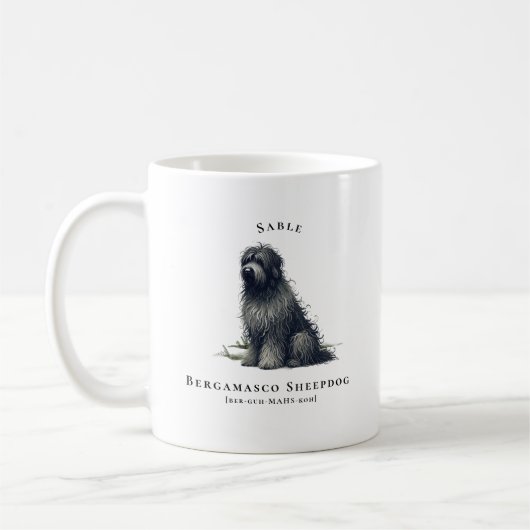 Bergamasco Sheepdog Watercolor Dog | Monogramm Kaffeetasse (Links)