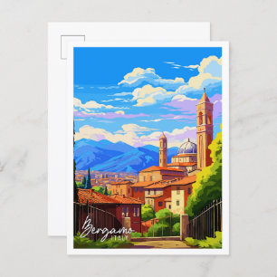 Bergamo Italien Art Vintage Reise Illustration Postkarte