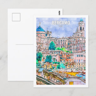 Bergamo Italien Reiseort Wasserfarbe Postkarte