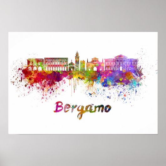Bergamo Skyline in Aquarellfarbe Poster (Vorne)