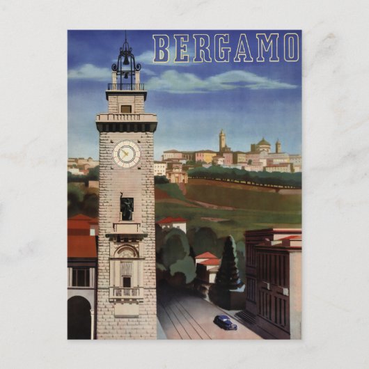 Bergamo Vintage Travel Poster restauriert Postkarte (Vorderseite)