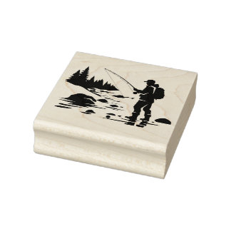 Bergbach-Fliegenfischer watet Gummistempel