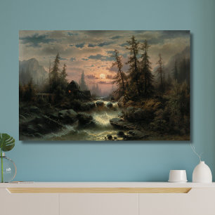 Bergbach im Mondschein - Albert Rieger Leinwanddruck