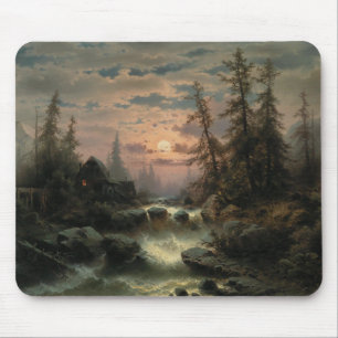 Bergbach im Mondschein - Albert Rieger Mousepad