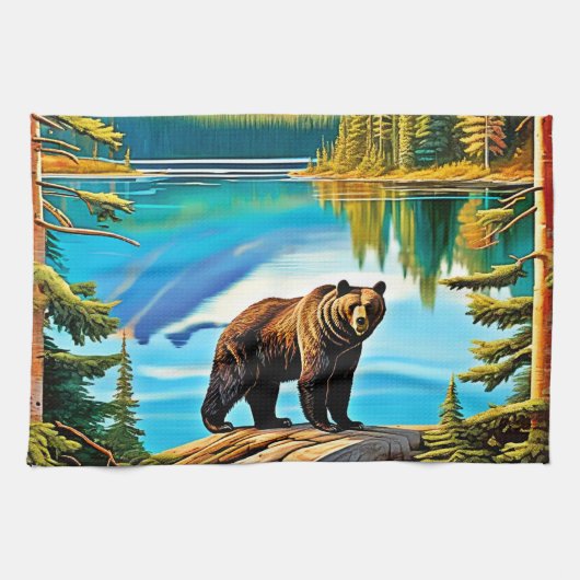 Bergbär: Der See Reflektion Kunst, Dichtung und Mu Geschirrtuch (Horizontal)