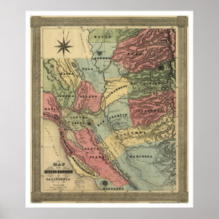 Bergbau in Kalifornien Karte - 1851 Poster